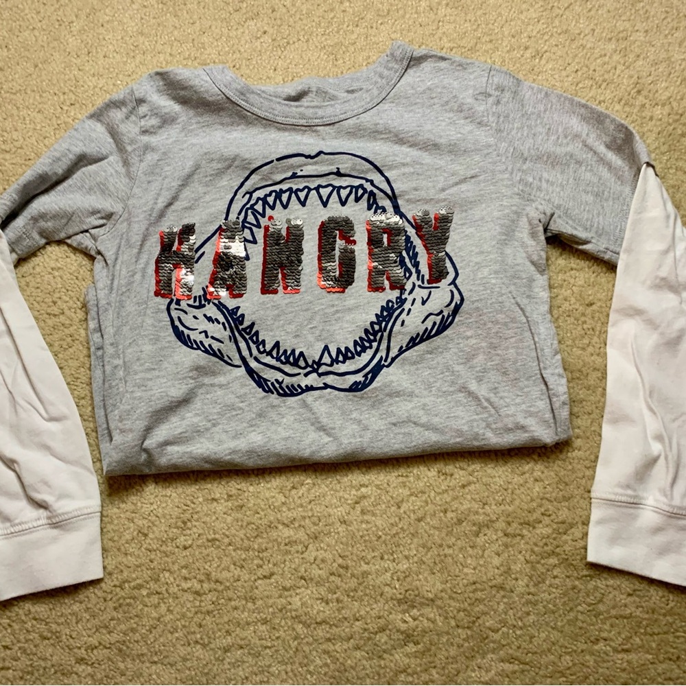 OshKosh B’gosh Boys Long Sleeve “Hangry Shark” Graphic Tee – Size 10/12